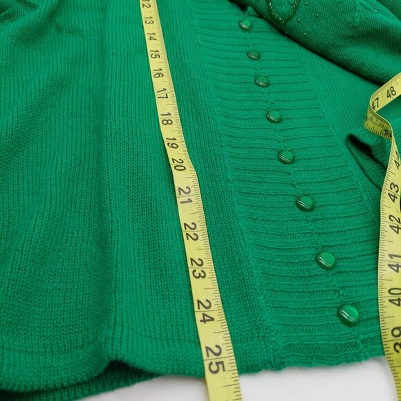 Adrian Delafield Sweater Size Large Beaded Knit Green Faux Tank Pearl Buttons - Picture 4 of 9